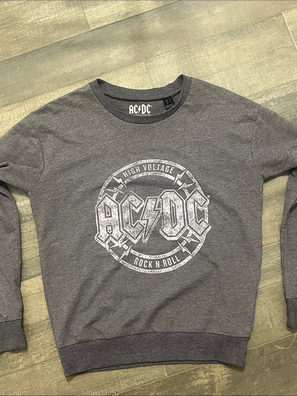 AC/DC Dark Gray Crewneck Sweatshirt with White High Voltage Logo